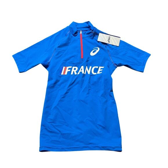 Official Asics France‎ Mens Track and Field 1/2 Zip Performance Running Shirt S - Picture 1 of 8